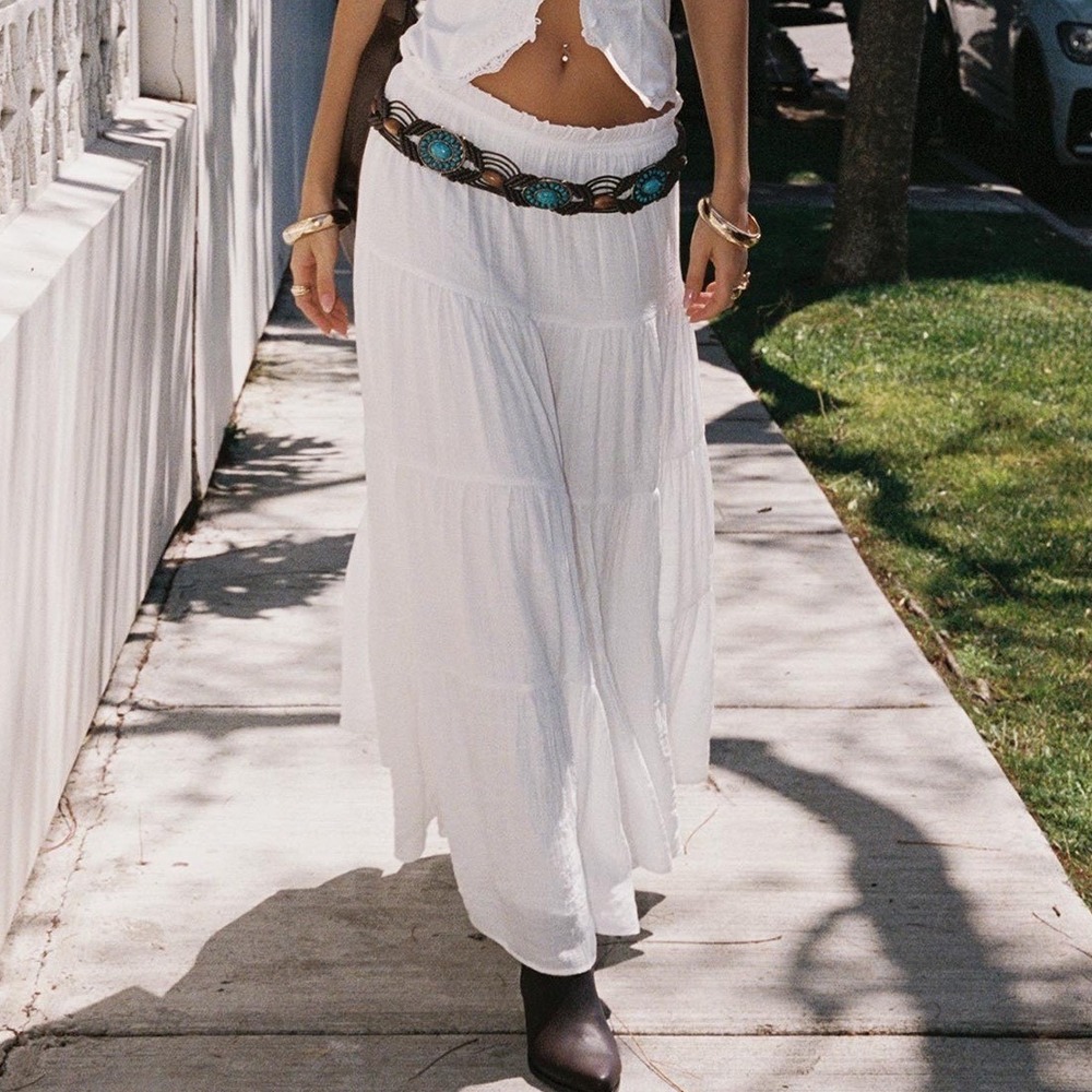 Princess Polly Mya Maxi Skirt White Tiered Boho Gauze - 10